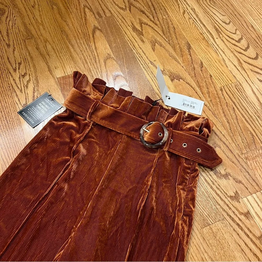 NWT Retrofete Bobbie Pants Brown Pants Flared Belted Women’s M Velvet Daphne